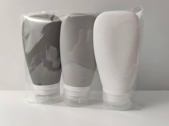 Travel Bottles for Toiletries, TSA Approved 3oz (90ml) Leak Proof Silicone Refillable Squeeze Travel Size Containers BPA Free for Cleansers, Lotions, Shampoo 3-pk (Black-Gray-White) - Image 3