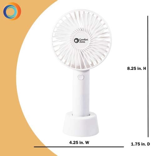 Comfort Zone Personal Handheld Rechargeable Fan, 4 inch, 3 Speed, Lithium Ion Battery, Micro USB Cable, Powerful, Mini Hand Fan, Ideal for Home, Bedroom & Office, CZPF402WT - Image 4