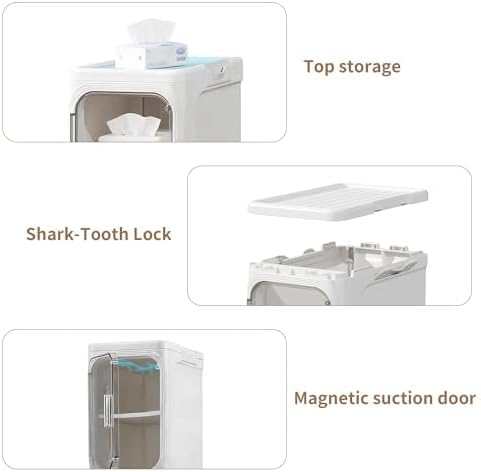 2-Tier Narrow Storage Cabinet Slim Bathroom Skinny Organizer with Wheels | Slim Storage Cabinet with Lockable Rolling Wheels Adjustable Detachable Shelves Snap Assembly for Small Spaces,Snow White - Image 5