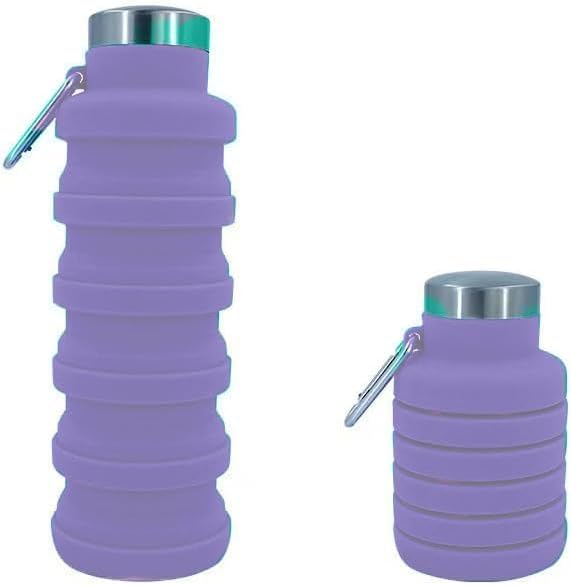 Collapsible Water Bottles 17oz, Odorless BPA-Free Silicone, Leak-Proof Foldable Reusable Bottle - Perfect for Travel Sports Gym Hiking Camping Cycling - Lavender - Image 2