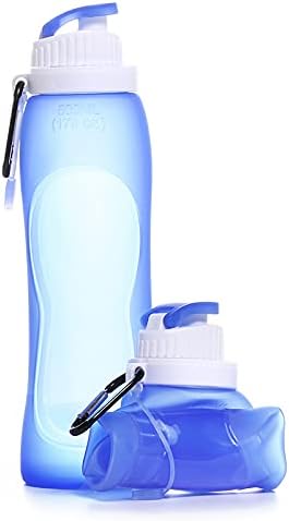 Omana 500ml Collapsible Water Bottle BPA Free Silicone Foldable Portable Leakproof Water Bottle for Outdoor Cycling School Travel Gym Hiking Sports (Blue) by Omana