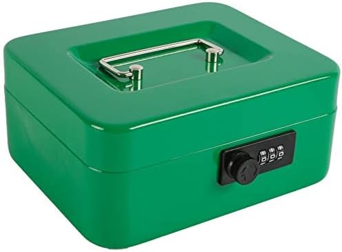 xydled Cash Box with Money Tray,Locking Cash Box with Combination Lock,Money Box with Removable Coin Tray,Medium,9.84 inchx 7.87 inchx 3.54 inch,Green by xydled