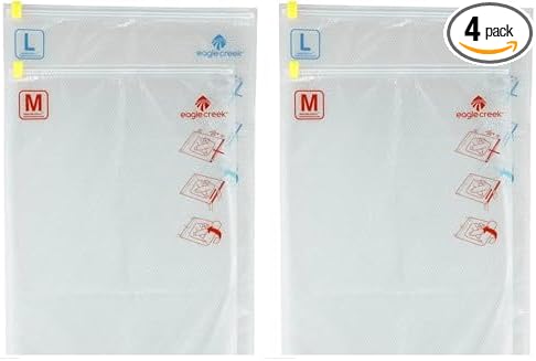 Eagle Creek Pack-It Compression Bags for Travel Set - Featuring One-Way Pressure Valve & Zip - For Efficient Travel Bag Packing - Water Resistant - Clear - Medium/Large (Pack of 2) by EagleCreek