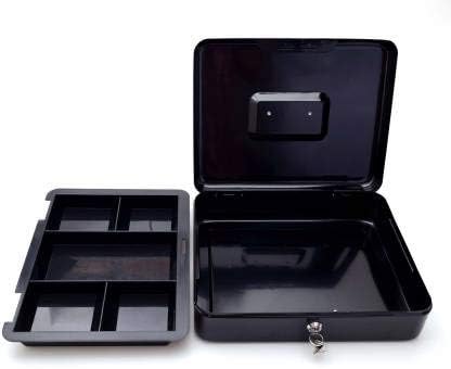 SentrySafe Black Money Saving Box with Cash Tray and Key Lock, Portable Safe Box with Carrying Handle, 0.21 Cubic Feet, 3.75 x 12 x 9.3 Inches, CB-12 | Cash Storage Box With Removable Organized Tray and Key Lock, Portable Handle For Events, Garage Sale... - Image 2
