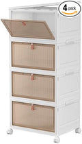 CTSNSLH 4 Tier Plastic Storage Bins with Lid 32QT - Stackable Storage Bins | Organizers and Storage with Wheels, Plastic Storage Cabinet Organization and Storage for Living Room,Office,Dorm by CTSNSLH