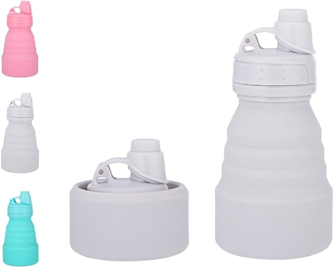 Collapsible Water Bottles 17oz, Odorless BPA-Free Silicone, Leak-Proof Foldable Reusable Bottle - Perfect for Travel Sports Gym Hiking Camping Cycling - Water Gray by VadoWorld