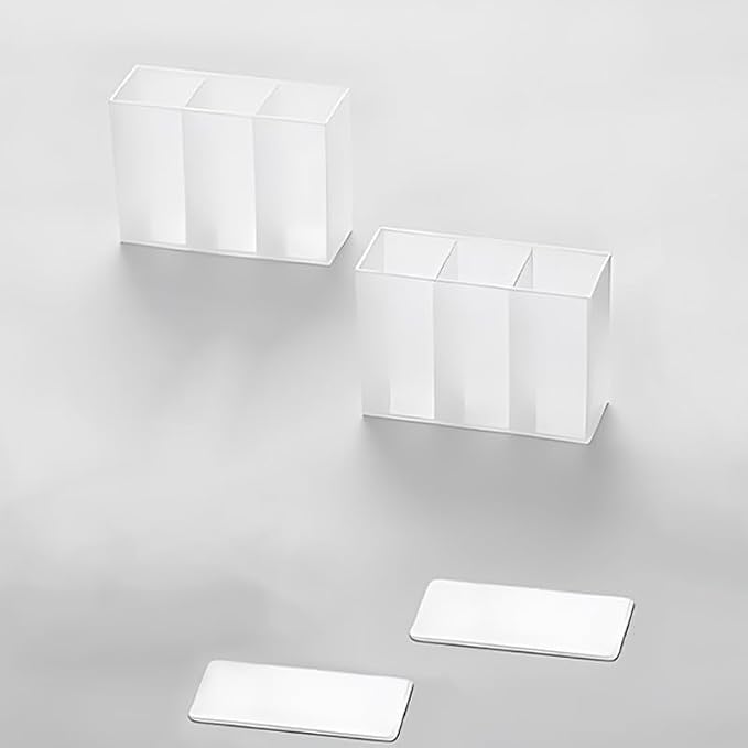 Wall Mounted Storage Box (2-Pack) – No-Drill Partition Organizer for Makeup Brushes, Lipsticks, Eyebrow Tools & Desktop Accessories – Adhesive Hanging Storage Holder by MIXNEX