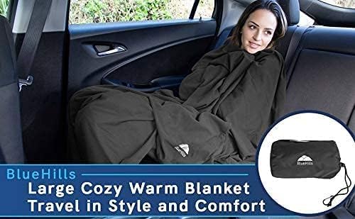 BlueHills Premium Soft Compact Travel Blanket Value Pack Set of 2 - Airplane Flight Blanket Throw in Soft with Luggage Belt Compact Pack Large Blanket for Travel Black and Navy Blue Color - Image 3