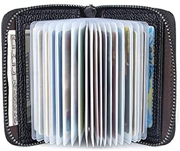 Genuine Leather Credit Card Holder Wallet RFID Blocking Secure Card Case ID Case Organizer Zipper Wallet (A-Classic Black) - Image 2