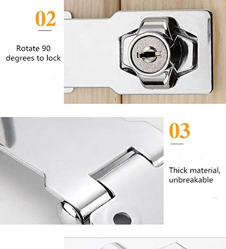 2 Packs Keyed Hasp Locks Twist Knob Keyed Locking Hasp for Small Doors, Cabinets and More,Stainless Steel Steel, Chrome Plated Hasp Lock Catch Latch Safety Lock (3Inch with Lock) - Image 3