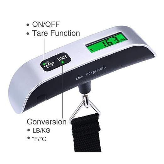 Digital Luggage Scale, 110lb Capacity, Backlit LCD Display, Temperature Sensor, Silver - Image 2