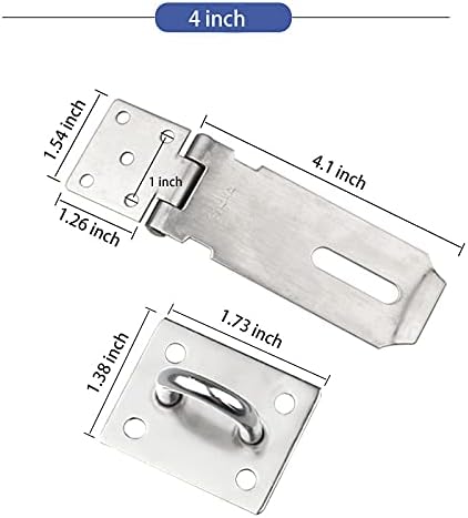 Door Hasp Padlock Latch, 4 Inch Stainless Steel Safety Clasp Hasp Lock Latch, Extra Thick Door Gate Lock Hasp with Screws, Polished Finish 2 Pack - Image 6