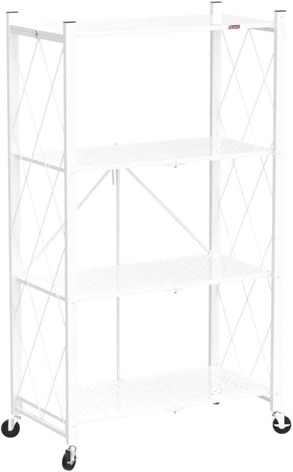 DEANIC 4 Tier Foldable Storage Shelves with Wheels, Large Capacity Shelving Unit, Freestanding Metal Wire Shelf Rack, No Assembly Organizer Rack for Garage Kitchen, Basement, Pantry(White) - Image 6
