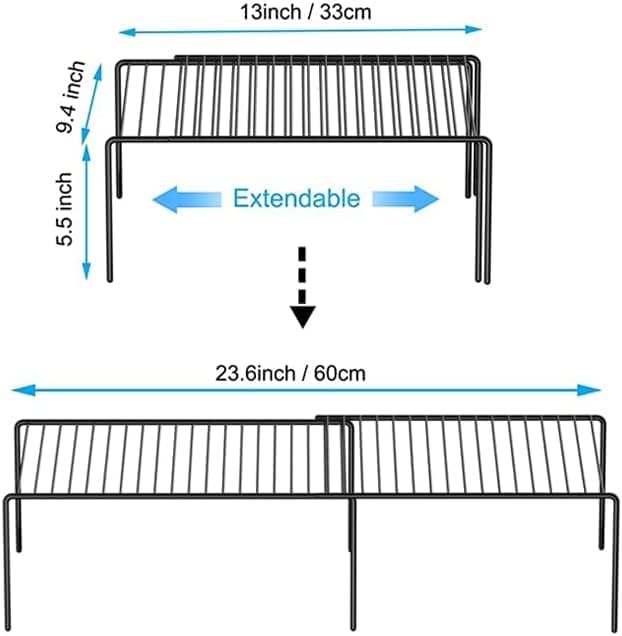 Kitchen Cabinet Expandable Shelf Organizers Set of 2, Adjustable Metal Wire Pantry Storage Shelves, Plate Dish Organizer Rack for Cabinets, Cupboard, Counter, Freezer, Countertop, Black - Image 3