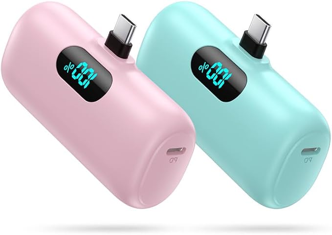 [2-Pack] Mini Portable Charger 5000mAh Power Bank,3A PD USB C Cell Phone Portable Power, LCD Display Battery Pack Compatible with iPhone 17/17 Air/16/16 pro/15/15 pro Max/Android/Samsung/Moto/LG etc by Swyop