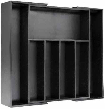 VaeFae Bamboo Drawer Organizer, Large, Black | Cutlery Drawer Holder, Drawer Divider for Silverware, Flatware，43 cm D x 32-55 cm W, 5-7 Slots, Black - Image 8