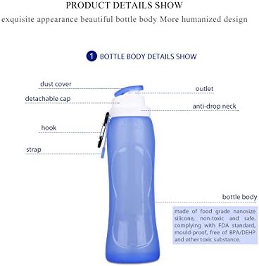 Omana 500ml Collapsible Water Bottle BPA Free Silicone Foldable Portable Leakproof Water Bottle for Outdoor Cycling School Travel Gym Hiking Sports (Blue) - Image 5