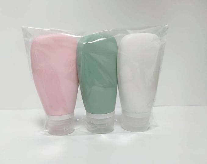 Travel Bottles for Toiletries, TSA Approved 3oz (90ml) Leak Proof Silicone Refillable Squeeze Travel Size Containers BPA Free Air Travel for Shampoo, Lotions, 3-pk (Pink-White-Teal) - Image 2