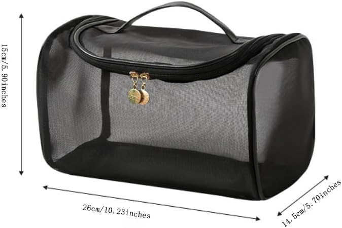 Transparent Nylon Mesh Cosmetic Bag Pouch, Travel Bag for Toiletries – Soft, Durable & Portable Makeup Organizer, Business & Everyday Use, Makeup Bag, for Women and Men, Large Capacity - Image 3