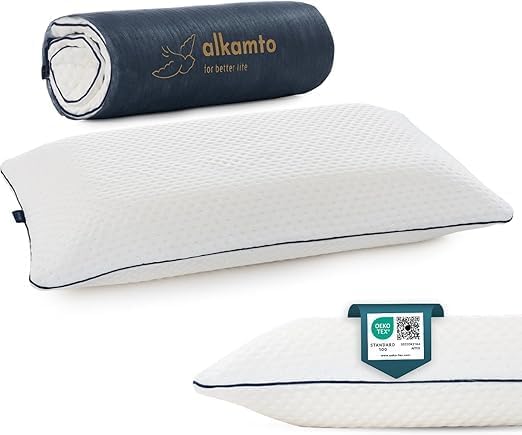 alkamto Memory Foam Pillow 27.5X 18 in”– Ergonomic Neck Support Pillow – Oeko-Tex Certified – Breathable & Thermoregulating Cover – Ideal for Back & Side Sleepers (27.5" (L) × 18" (W) × 4.7" (H)) by Alkamto