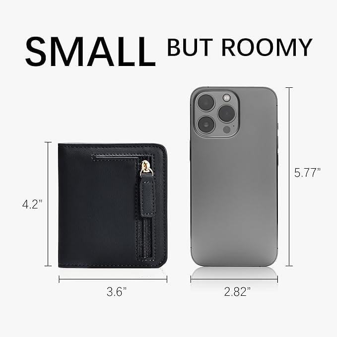 Gostwo Small Wallet for Women, Slim Bifold Credit Card Holder, Compact RFID Blocking Cash Wallet, Billfolds Thin Leather Zipper Pocket, Mini Wallet Gift for Ladies Teen Girls Travel with ID Window - Image 3