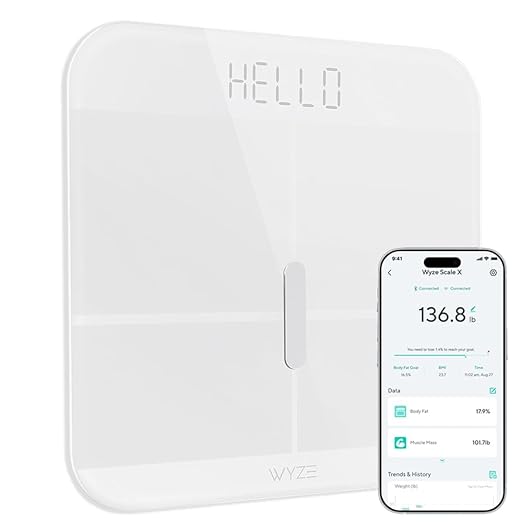 Wyze Smart Scale X Digital Bathroom Scale for Body Weight and Fat(White) | BMI Muscle Mass Body Composition Scale, ITO Glass, Baby/Pet/Luggage Modes, Batteries Included, Syncs with Fitness Apps by WYZE