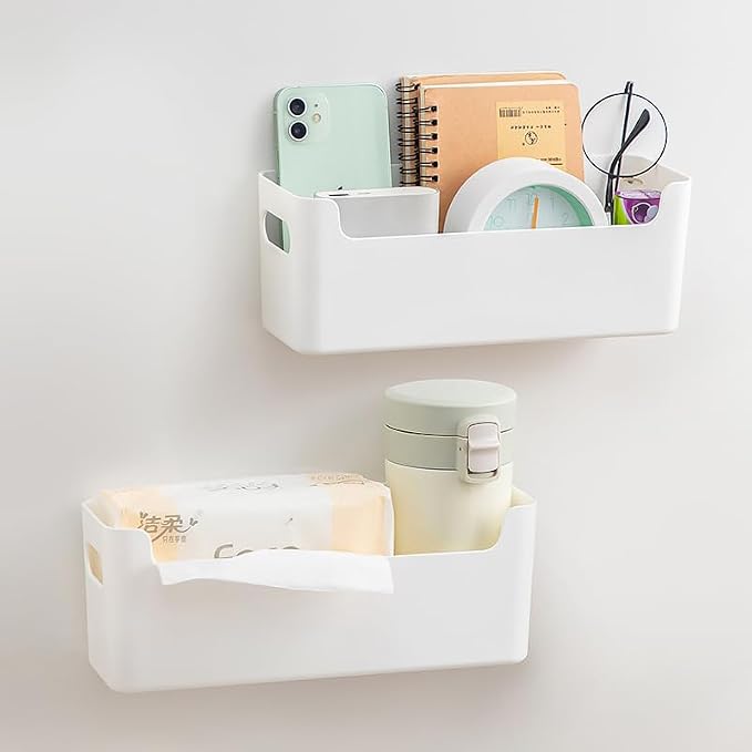 2 Pack Cabinet Organizer Storage, Adhesive Over Cabinet Door Organizer, No Drilling Space Saver Plastic Storage Containers Multi-Use for Kitchen Bathroom Office Bedroom, Translucent - Image 5