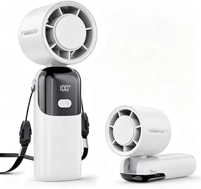 5000mAh Portable Handheld Fan, USB-C Rechargeable Mini Fan with 100 Speeds | Up to 12H Runtime,LED Display,Turbo Strong Airflow, Foldable Desk & Neck Fan for Outdoor Travel, Summer Gifts by Yannovus