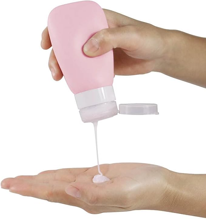 Travel Bottles for Toiletries, TSA Approved 3oz (90ml) Leak Proof Silicone Refillable Squeeze Travel Size Containers BPA Free Air Travel for Shampoo, Lotions, 3-pk (Pink-White-Teal) - Image 7