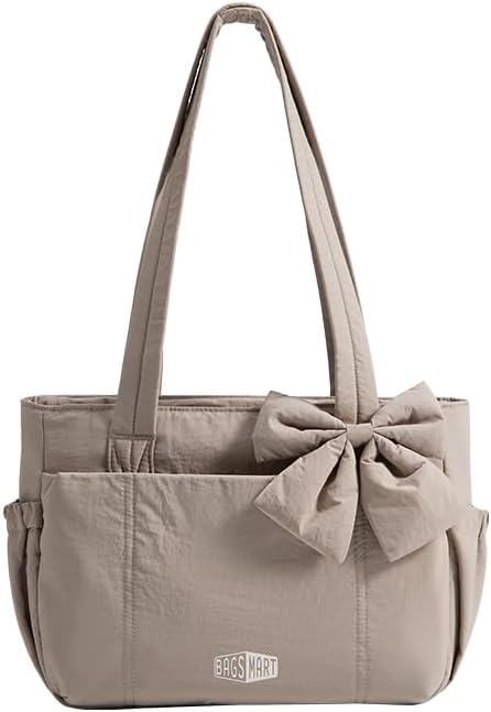 BAGSMART Crush Bow Tote Bag for Women, Puffer Travel Work Yoga Laptop Bag | Large Bow Tote Fits 40oz Tumbler, 15.6" Laptop, Yoga Mat Sleeve, Waterproof Pocket, Travel Work Swim Gym Mom Shoulder Handbag by BAGSMART