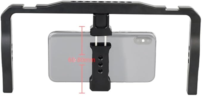 Universal Smartphone Cage Video Rig with Dual Handles Cold Shoe Mount Adapter Compatible with LED Light,Microphone (Black) - Image 3