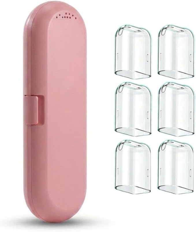 Toothbrush Travel Case Compatible with Philips Sonicare Electric Toothbrush & 6Pcs Reusable Toothbrush Head Covers Compatible with Philips Sonicare Toothbrush Heads (Pink) by PICEROSE