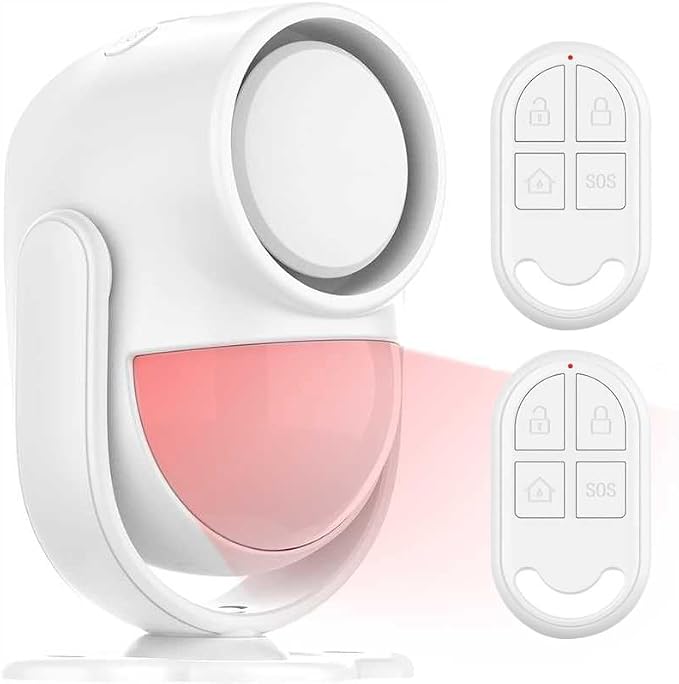 125dB Loud Motion Sensor Alarm with 328ft Dual Remote (40ft PIR Detector, 3*AA Batteries), Indoor Wireless Infrared Security Motion Detector with Siren for Homes/Sheds (White - 2 Remotes) by LUCKYDEER