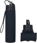 Collapsible Water Bottles 20oz, Odorless BPA-Free Silicone, Leak-Proof Foldable Reusable Bottle - Perfect for Cruise Travel Sports Gym Hiking Camping Cycling - Black by VadoWorld