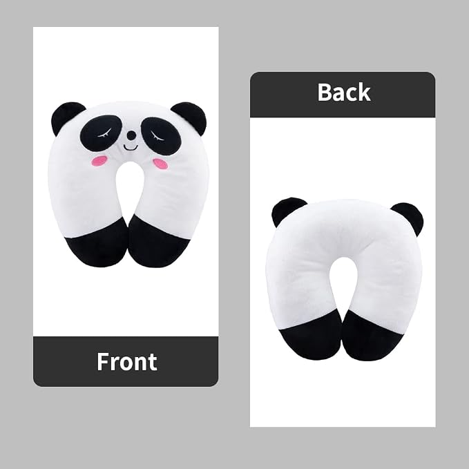 Travel Pillow for Kids, Cute Animal Neck Pillow Support U Shaped Cushion Plush Soft Rest Reading Pillows Sleeping Pillows for Airplane Train Car (Color:Panda) - Image 8