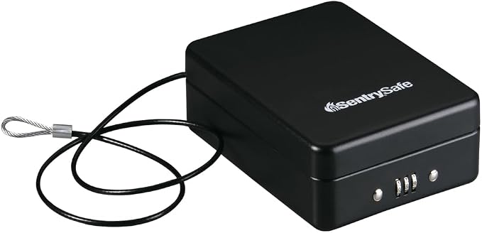 SentrySafe Small Safe, Black Lock Box with Combination Lock for Office or Dorm Secures Money, Passport, Jewelry, 0.05 Cubic Feet, Exterior: 2.6 in. H x 5.9 in. W x 8.0 in. D, ‎P005C | Compact Combination Lock Safe Ideal For Dorms, Offices, Tethering Ab... by SentrySafe
