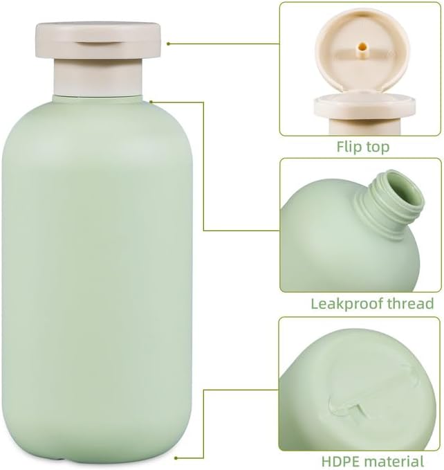 10 oz Plastic Travel Shampoo Bottles, Refillable Flip Cap Squeeze Bottles for Toiletries, Large Leakage-proof Travel Shampoo and Conditioner Container (Blue and Green) - Image 3