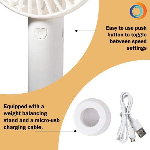 Comfort Zone Personal Handheld Rechargeable Fan, 4 inch, 3 Speed, Lithium Ion Battery, Micro USB Cable, Powerful, Mini Hand Fan, Ideal for Home, Bedroom & Office, CZPF402WT - Image 5