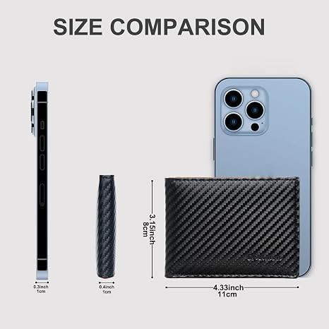 Chelmon Slim Wallet for Men ID Window with RFID Blocking Front Pocket Minimalist Bifold Bussiness Card Holder Gift for Men, Carbon Black & Orange - Image 3