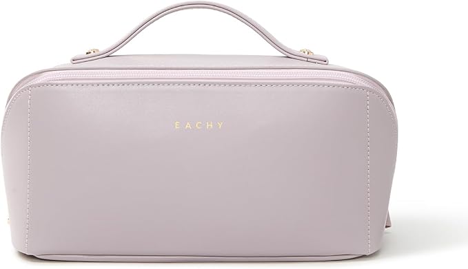 EACHY Travel Makeup Bag for Women, Flat Open Cosmetic Bag, Purple, Medium | Flat-open cosmetic organizer with pockets and clear TPU brush compartment for makeup, toiletries and travel essentials - Image 5