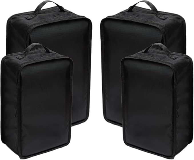 Travel Shoe Bags, Foldable Waterproof Shoe Pouches Organizer-Double Layer (2+2 Black Shoe Bags) by JJ+POWER