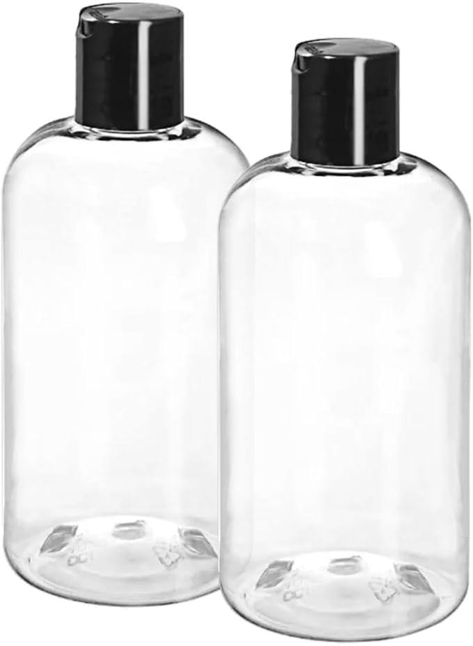 ljdeals 8 oz Clear Plastic Empty Bottles with Black Disc Top Caps, Squeezable Refillable Containers for Shampoo, Lotions, Cream and More, Pack of 2, BPA Free, Made in USA - Image 2