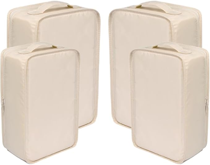 Travel Shoe Bags, Foldable Waterproof Shoe Pouches Organizer-Double Layer (2+2 Cream Shoe Bags) by JJ+POWER