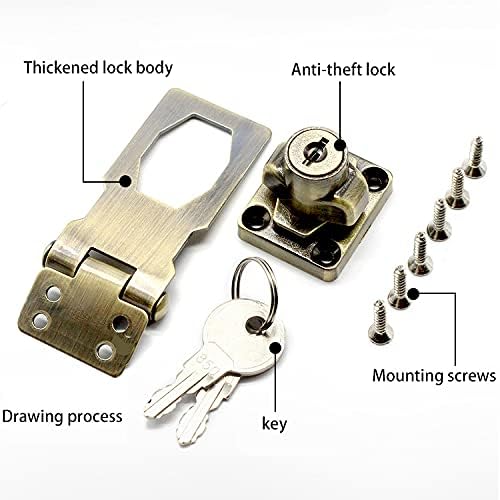 2 Packs Keyed Hasp Locks Twist Knob Keyed Locking Hasp for Small Doors, Cabinets and More,Stainless Steel Steel, Hasp Lock Catch Latch Safety Lock Door Lock with Keys (4inch, Bronze) - Image 6