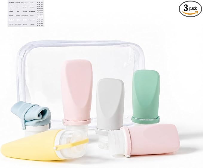 Silicone Travel Bottles for Toiletries, TSA Approved Size 6pcs | Ultrasonic, Leak-Proof, Squeezable, Refillable, Sets with Labels, For toiletries, Silicone by cryslora