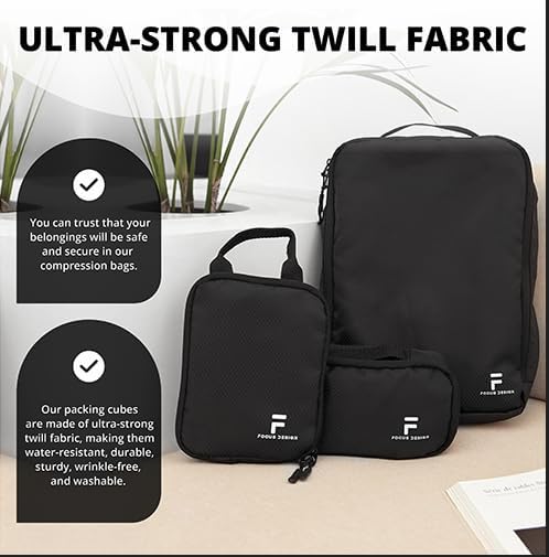 8 Piece Compression Packing Cubes Set - Double Capacity Design for Travel - Small, Medium & Large Sizes - Carry-On Suitcase Organizer Bags (Black) - Image 4