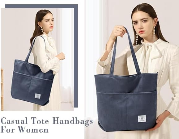 KALIDI Women Corduroy Tote Bag Zipper Casual Tote's Handbag Big Capacity Shoulder Bag with Pockets - Image 2