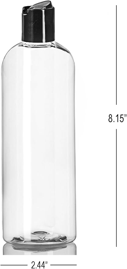 ljdeals 16 oz Clear Plastic Empty Bottles with Black Disc Top Caps, Squeezable Refillable Containers for Shampoo, Lotions, Cream and more Pack of 2, BPA Free, Made in USA - Image 2