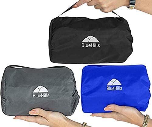BlueHills Premium Soft Compact Travel Blanket Value Pack Set of 3 - Airplane Flight Blanket Throw in Soft with Luggage Belt Compact Pack Large Blanket for Travel Gray, Black and Royal Blue Color by BlueHills