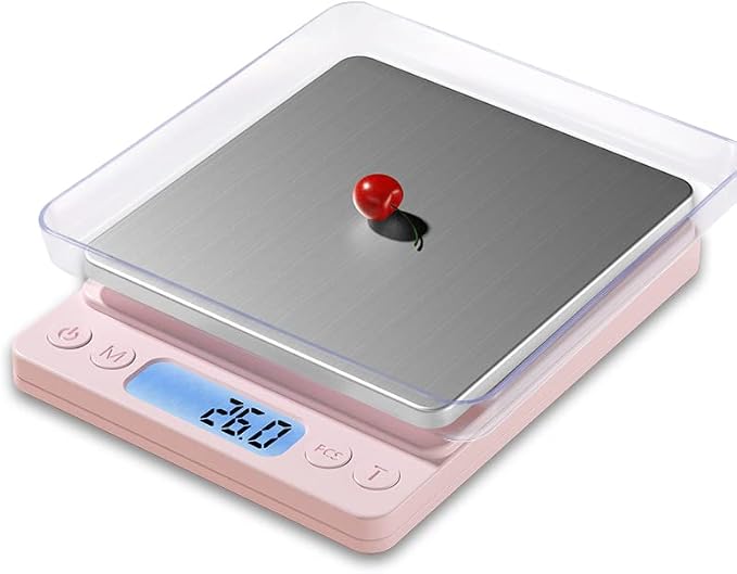 Digital Food Scale for Food Ounces and Grams，YONCON 3000g/0.1gram Accuracy Multifunctional Kitchen Scale for Cooking, Baking | Small Size for Easy Storage | Tare Function, Pink by YONCON